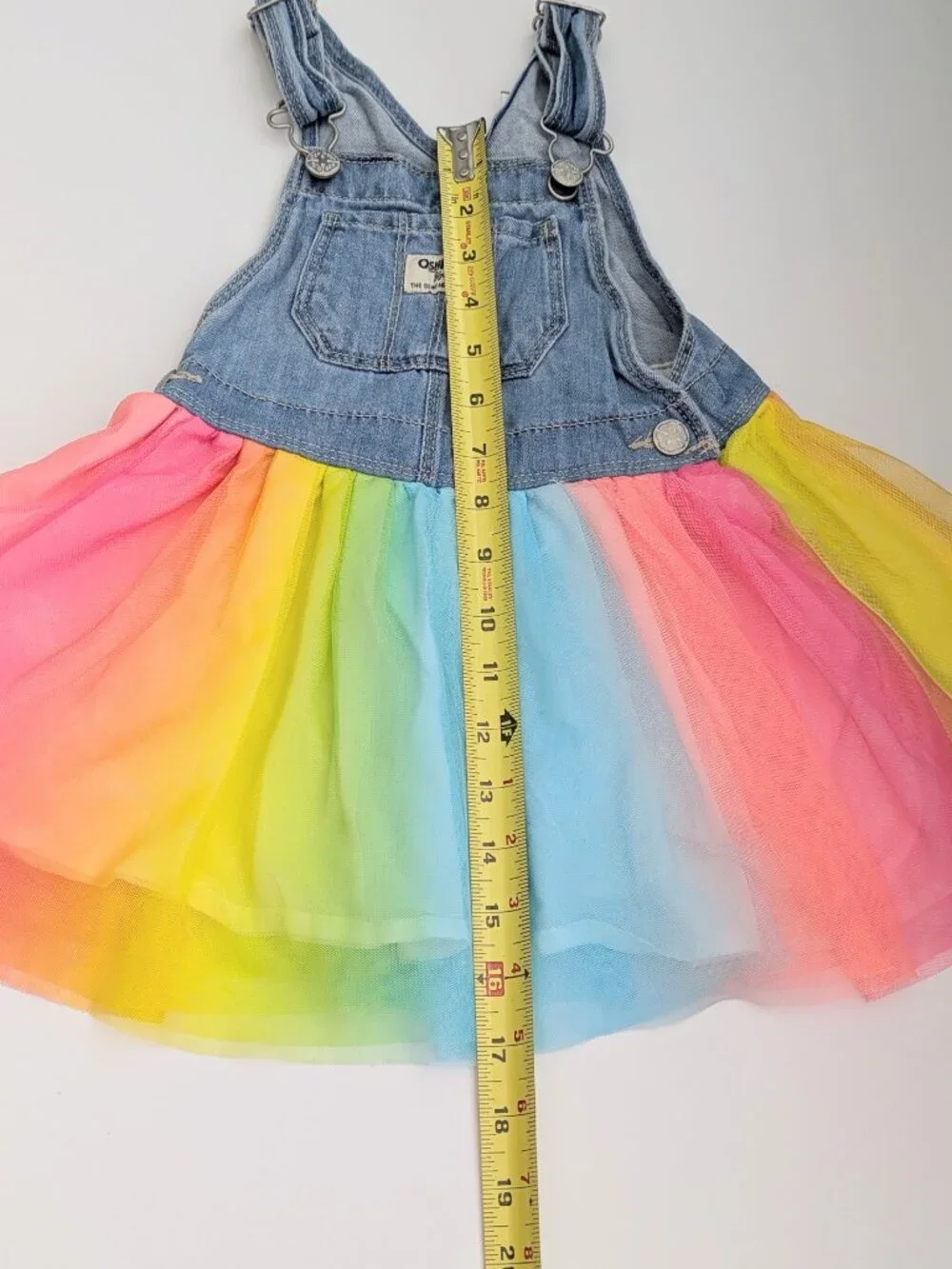 OshKosh Girls' (4T) Denim Overall Dress/Jumper with Rainbow Colored Tulle Skirt